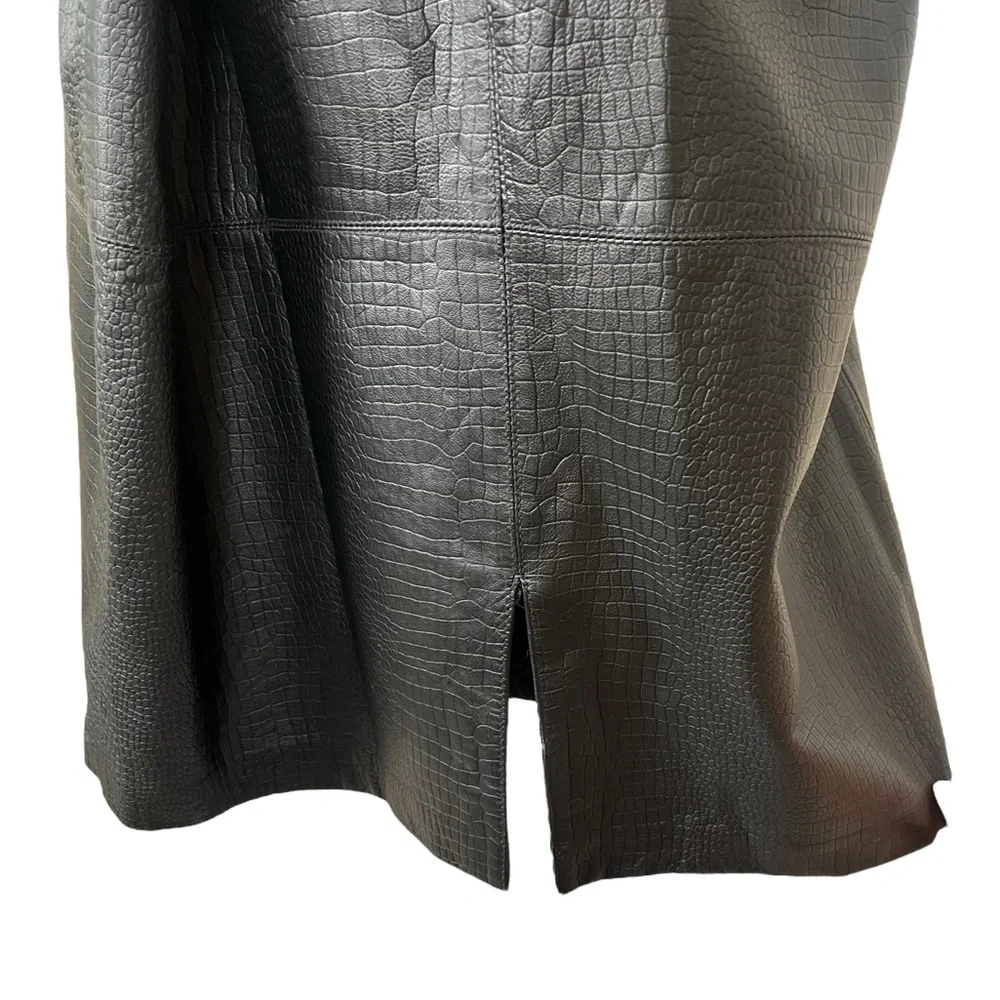 Vintage 90s black genuine croc leather pencil skirt back slit fully lined 12 - Picture 6 of 12
